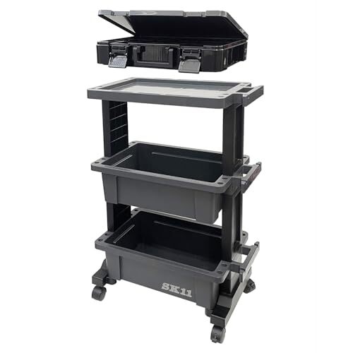 SK11(エスケー11) ツールワゴン&パーツストッカーセット 上段テーブル型 3段 耐荷重30kg 小型 外寸W490× r.h