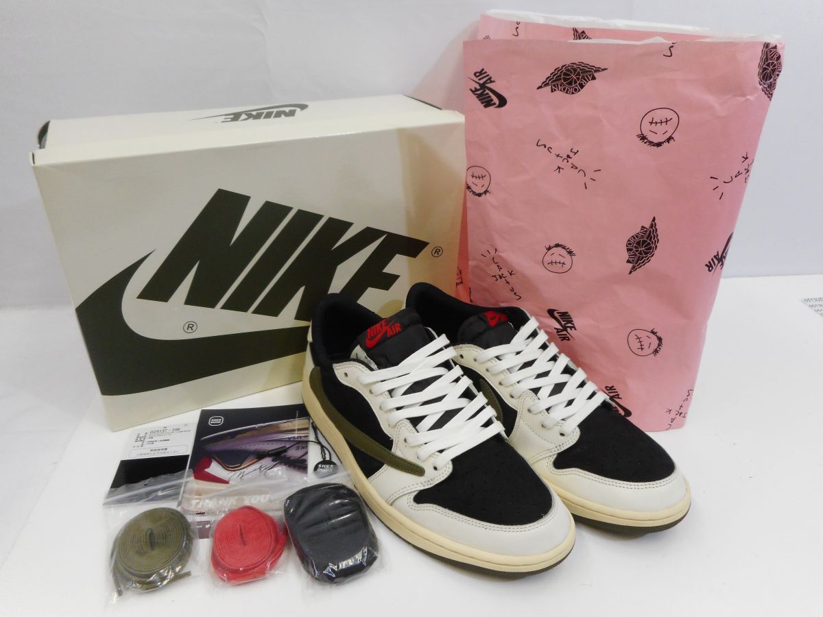 77 送80サ 0513UD05 NIKE × Travis Scott WMNS Air Jordan 1 LOW OG SP ナイキ トラヴィススコット DZ4137-106 Medium Olive 28.5cm 中古