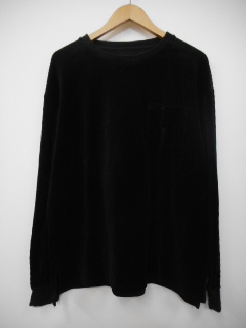 67 送60サ 0525UD02 TALKING ABOUT THE ABSTRACTION ベロア素材 長袖Tシャツ カットソー 日本製 ブラック サイズ2 中古品