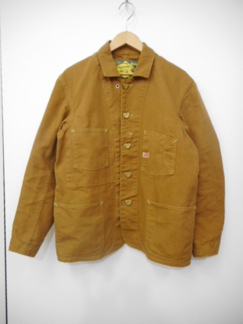 69 送80サ 0531UD10 TCB Jeans Cat Heart Carhartt Chore Coat カバーオール ジャケット 綿100% 日本製 ブラウン サイズ34 中古品