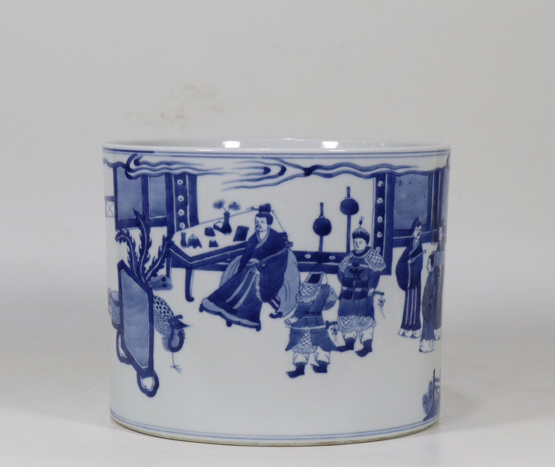 中国古美術 骨董品 古玩 清時代 青花 人物 筆筒 唐物 当時物 w12