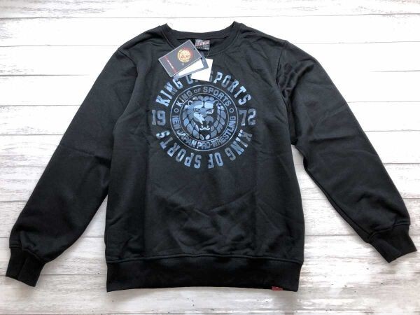 新品 NJPW 新日本プロレス しまむらコラボ 棚橋弘至選手 迷彩柄抜き ロゴプリント 長袖 スウェット トレーナー 黒 LL メンズ コットン混合