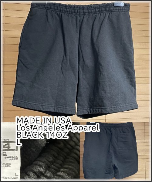 ★【美品 USA製】 LOS ANGELES APPAREL ロサンゼルス アパレル 14oz 14オンス ガーメントダイ 肉厚 スウェット ハーフ パンツ L ブラック