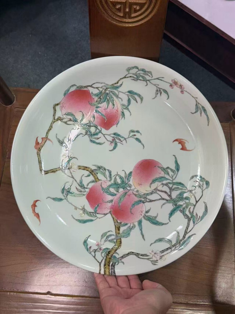 中国古美術 清時代 粉彩 雍正 皿 唐物 茶道具 陶磁器 骨董 在銘 古玩 時代物 中国美術 古美術 口径39cm w28