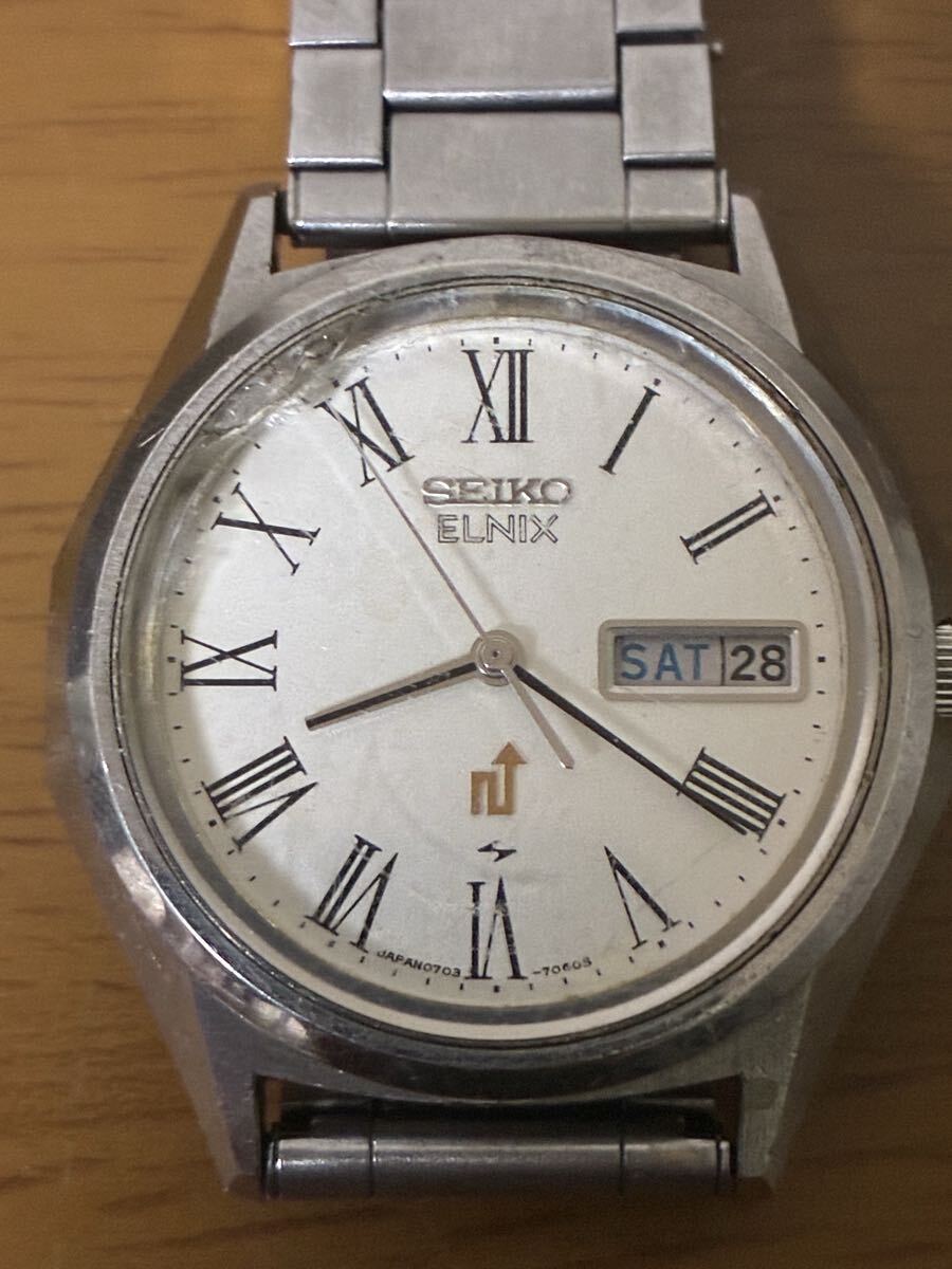 SEIKO ELNIX セイコー エルニクス 0703-7020 電磁テンプ式電磁 自動巻 腕時計 メンズ デイデイト 直径約38mm シルバー ジャンク 現状品