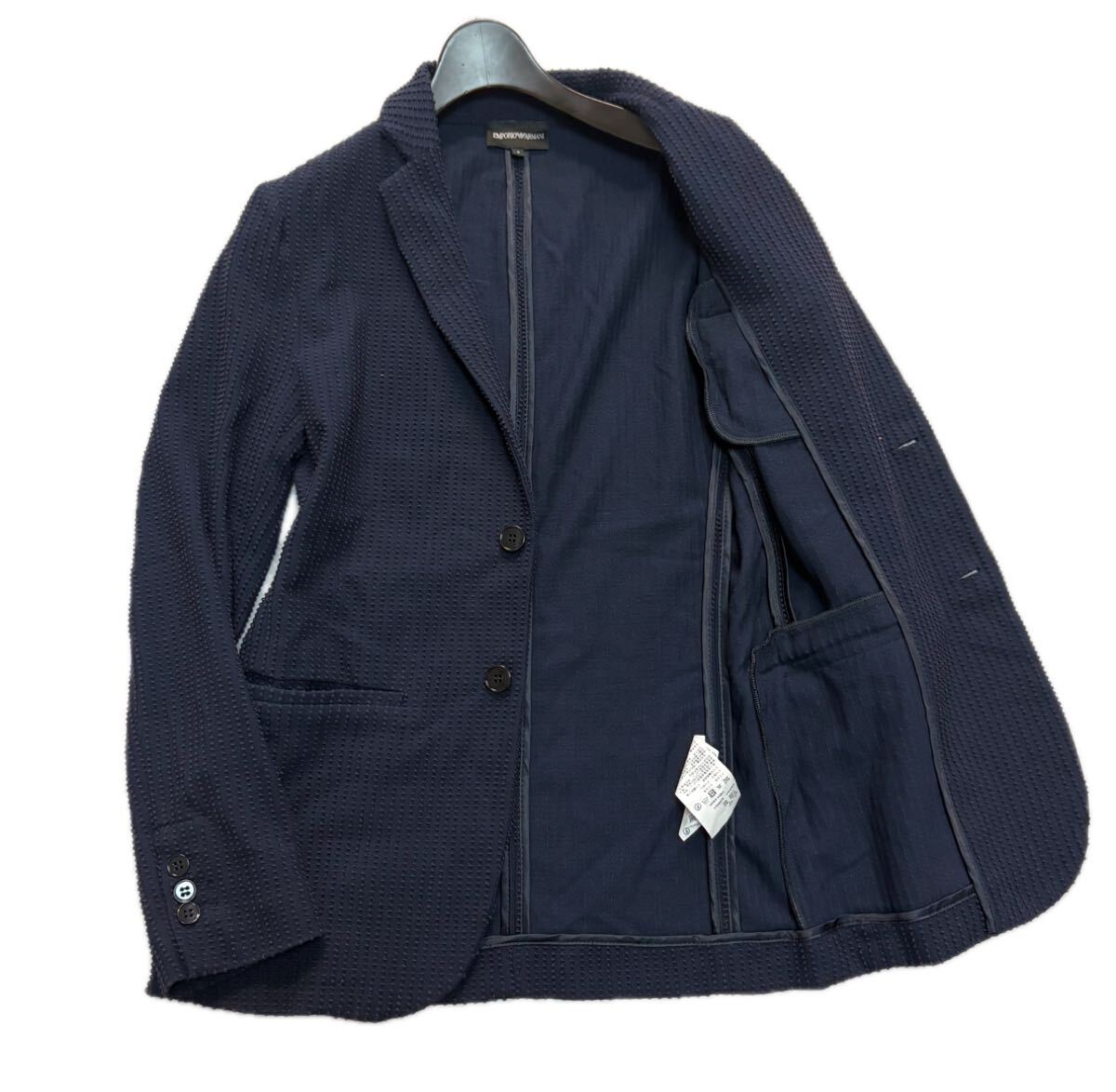 B ■ 良品 '高級紳士服' 定価 約15万円EMPORIO ARMANI エンポリオアルマーニ ストレッチ素材 シアサッカー 2釦 テーラードジャケット S 