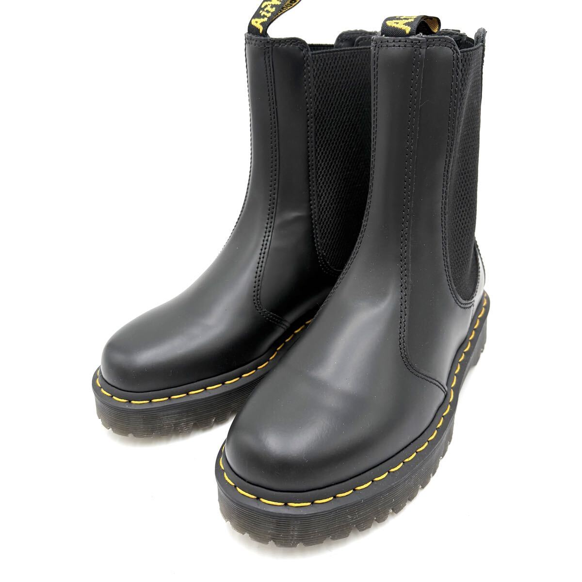 B ■ 良品 '極上レザー使用' イエローステッチ Dr.Martens ドクターマーチン 2976 HI BEX WIZIP チェルシーブーツ UK5 24cm程 ブラック系