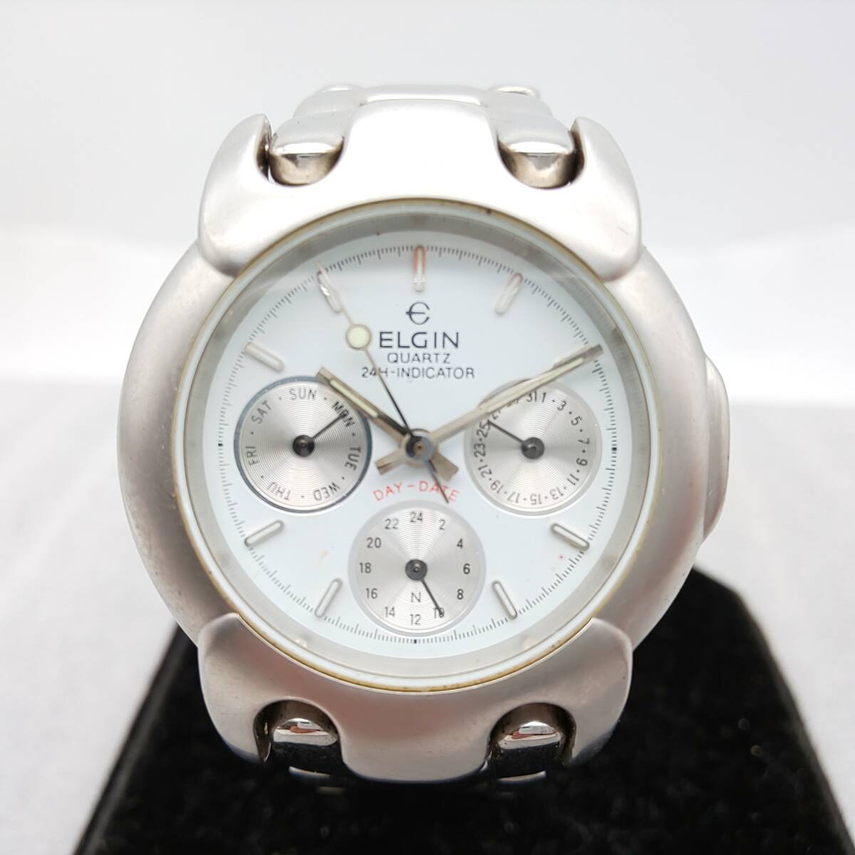 ELGIN QUARTZ 24H-INDICATOR DAY-DATE FK-366-TN 不動