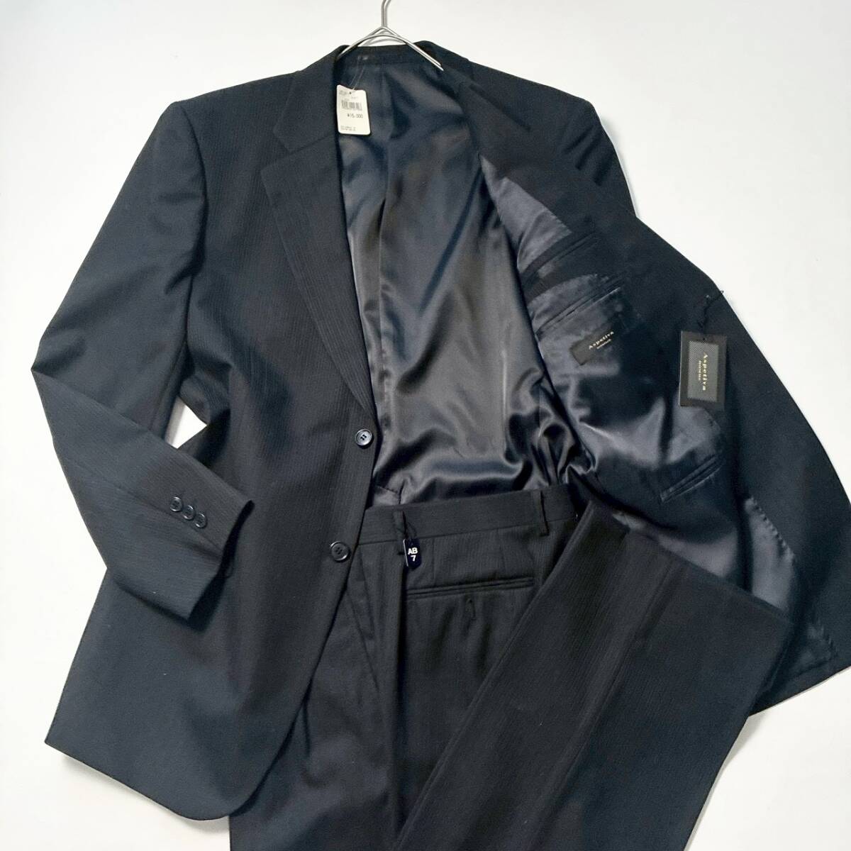 【新品タグ付き/XL】Aspetiva HOMME エスペティーバオム メンズスーツ セットアップ AB7 180 ブラック ストライプ 2B ウール混 ビジネス