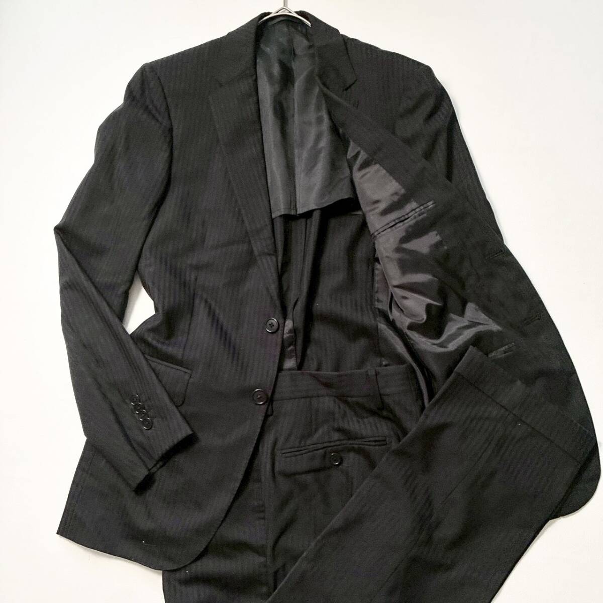 Rhythm of Life UNITED ARROWS リズムオブライフ ユナイテッドアローズ メンズスーツ セットアップ 46 M ブラック ストライプ ビジネス