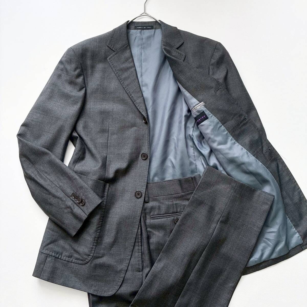【極美品/L】CONTRO ISSUE コントロイシュー イタリア生地 スーツ セットアップ YA-L グレー チェック柄 3B ウール100％ ビジネス