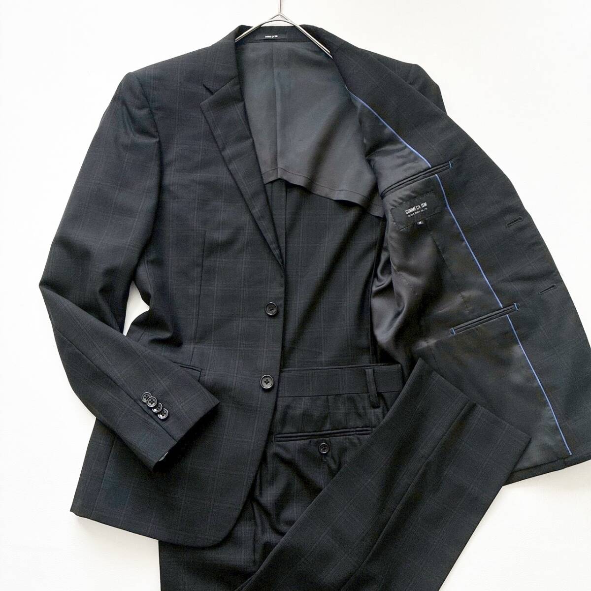 【極美品】COMME CA ISM コムサイズム スーツ セットアップ ウィンドウペンチェック柄 M ウール ブラック ビジネス フォーマル メンズ