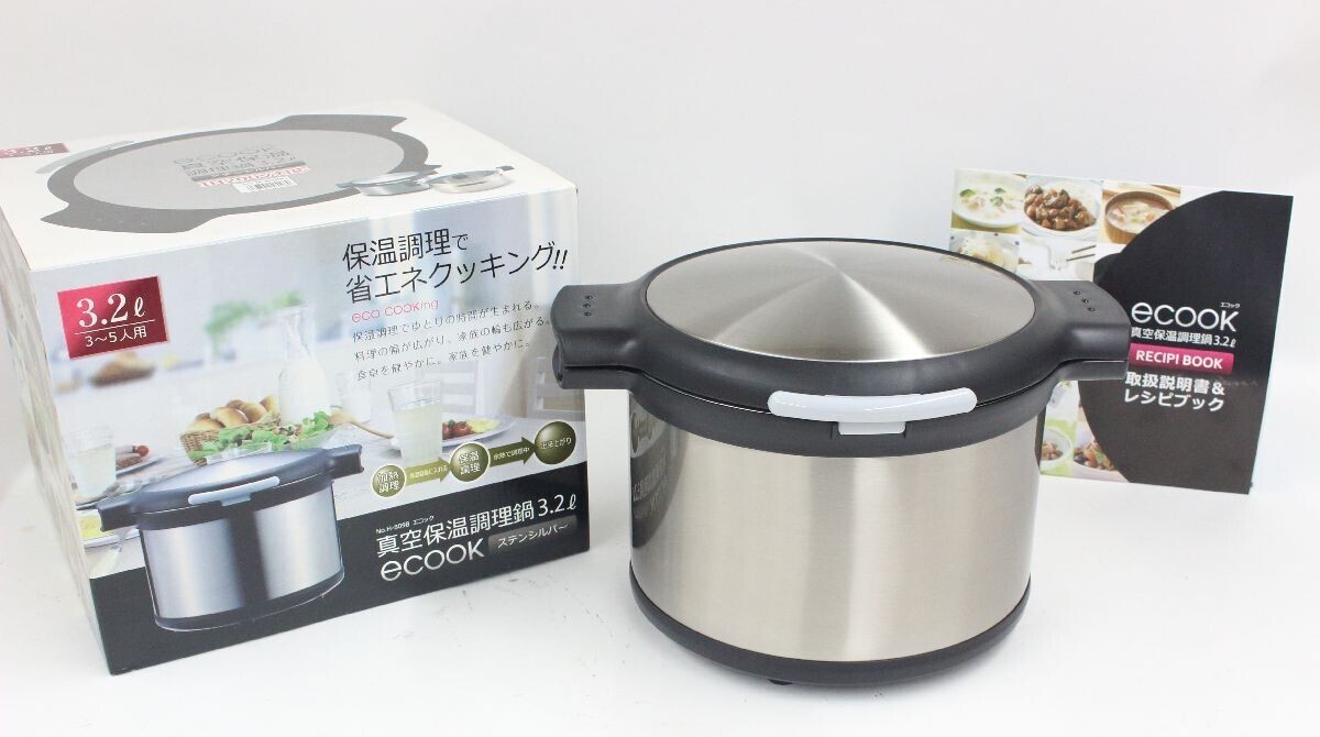 ● ecook エコック 真空保温調理鍋 3.2L 3～5人用 IH対応 ●NOE11199　H-8098 パール金属 PEARL ステンシルバー
