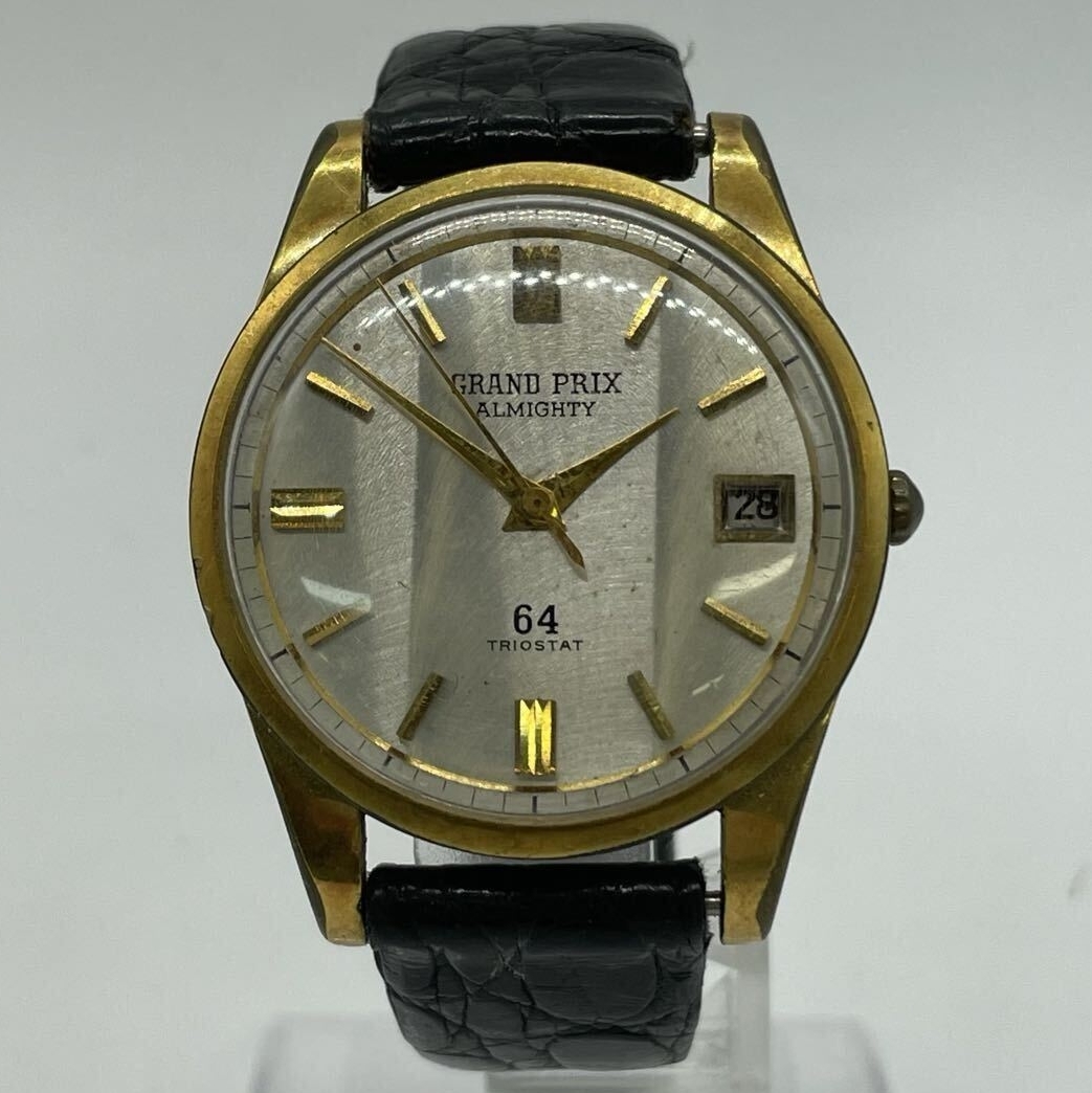 【5山38】1円スタート ORIENT GRAND PRIX ALMIGHTY TRIOSTAT 64 / Cal.676 オリエント グランプリ 自動巻き ゴールドカラー デイト 腕時計