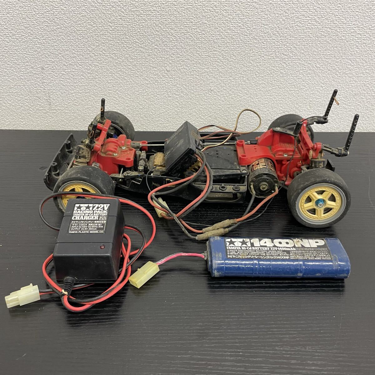 【5M14】1円スタート TAMIYA タミヤ TA02 1/10 ラジコン ラジコンカー 電動RC シャーシ モーター付き 部品取り 当時物 本体のみ
