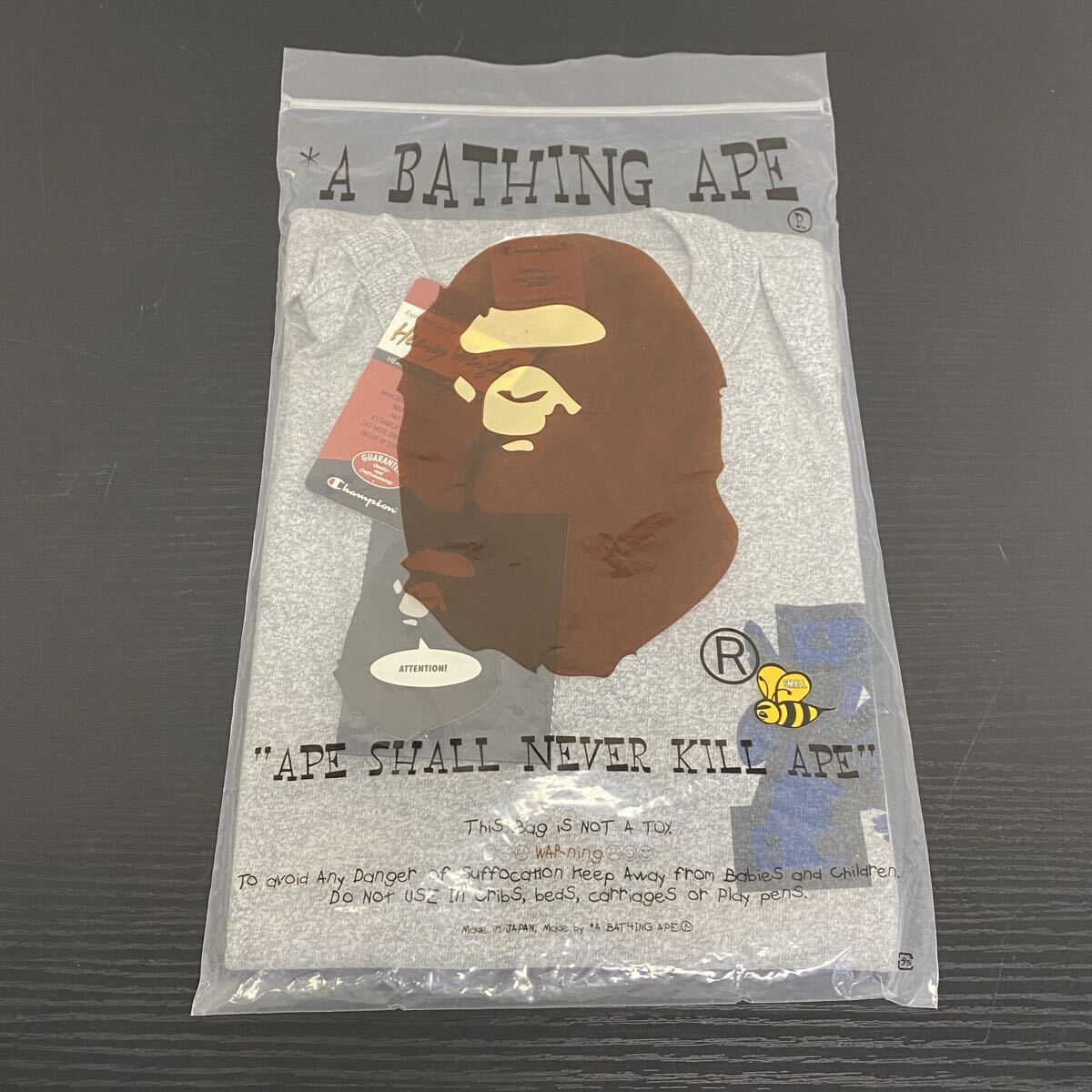 【5U11】1円スタート A BATHING APE ア ベイシング エイプ Champion チャンピオン コラボレーション Tシャツ コラボT Sサイズ 半袖 グレー