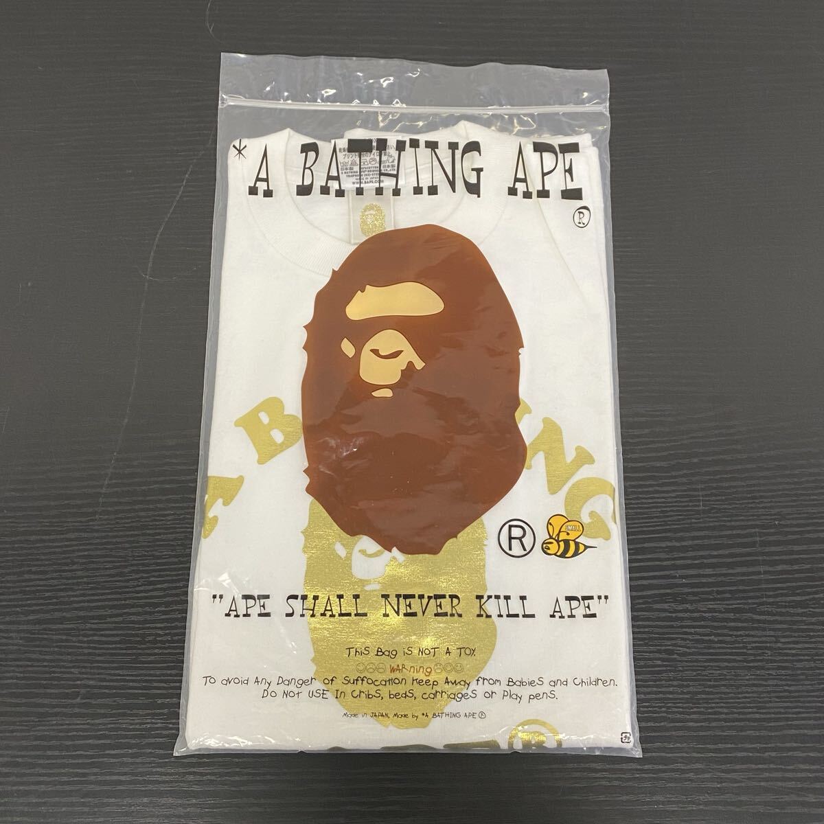 【5U13】1円スタート A BATHING APE ア ベイシング エイプ ホワイト×ゴールド カラー エイプヘッド APE HEAD Tシャツ Sサイズ 定番 半袖 
