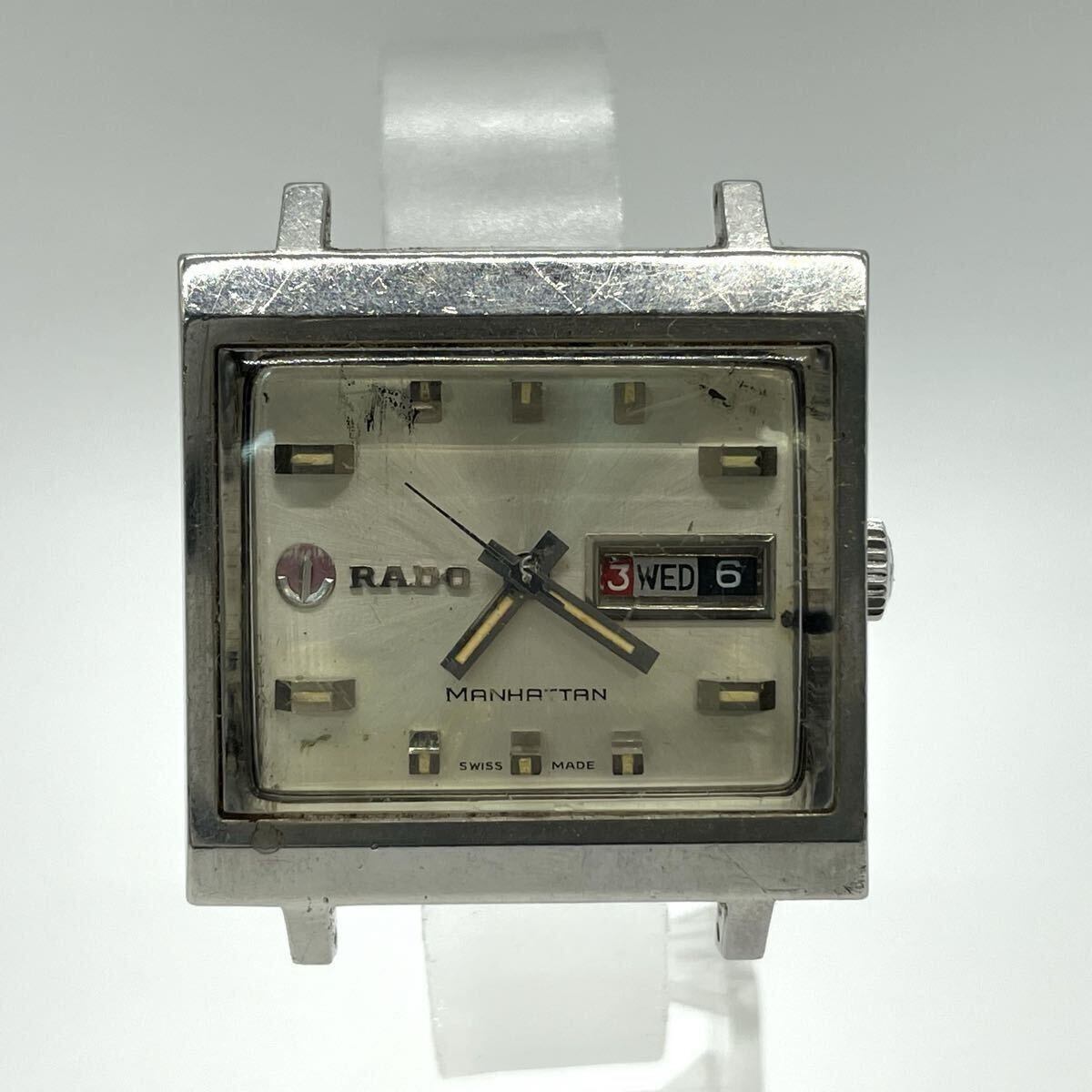 【5山39】1円スタート RADO MANHATTAN ラドー マンハッタン デイデイト 自動巻き スクエア シルバーカラー 腕時計 現状稼働品