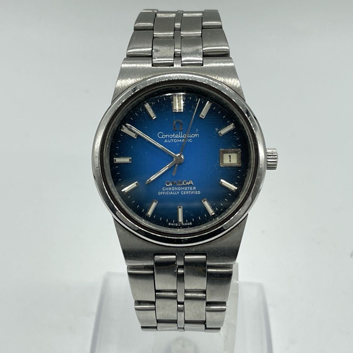【5K18】1円スタート OMEGA Constellation AUTOMATIC / cal.1020 Ω オメガ コンステレーション 自動巻 デイト ブルー文字盤 メンズ腕時計
