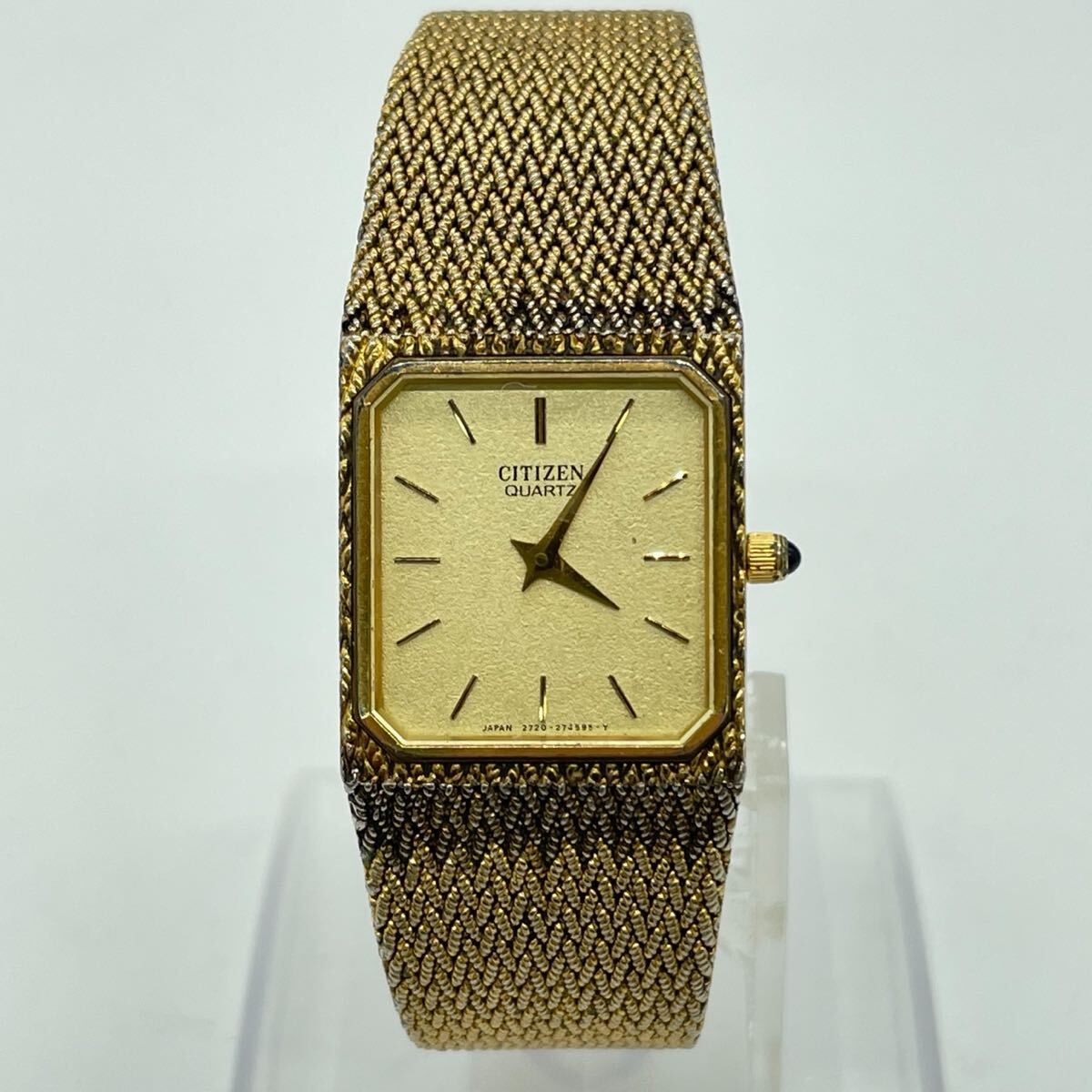 【5山9】1円スタート CITIZEN QUARTS / 2720-159195 シチズン クォーツ 電池式 ゴールドカラー ゴールド文字盤 スクエア　
