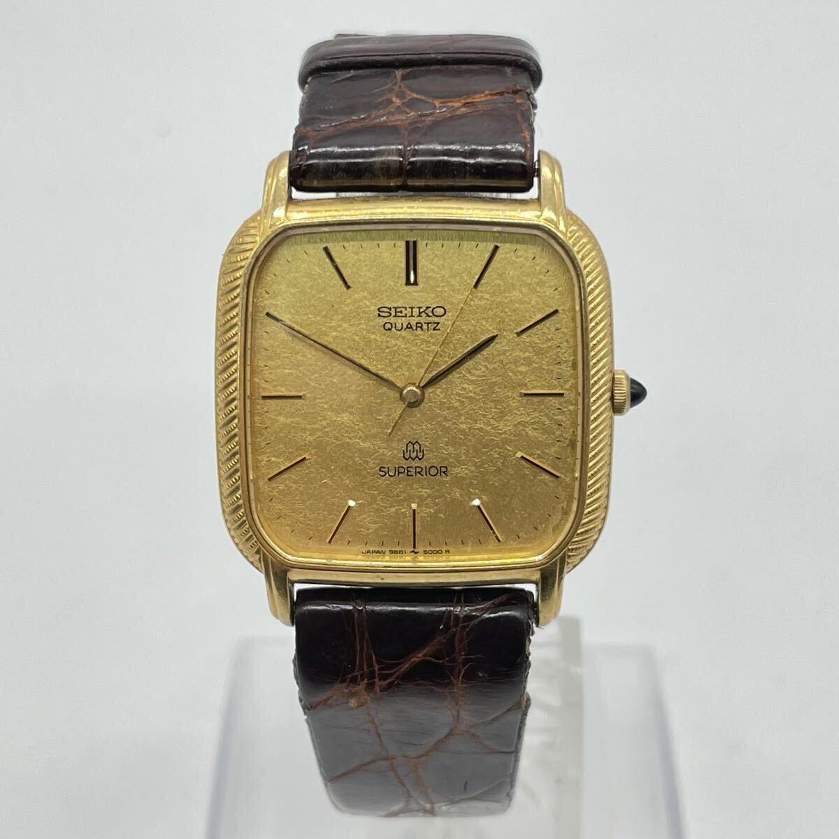 【5T3】1円スタート SEIKO SUPERIOR / 9681-5000 セイコー スーペリア クォーツ 電池式 スクエア ゴールド文字盤 腕時計 14K 14金
