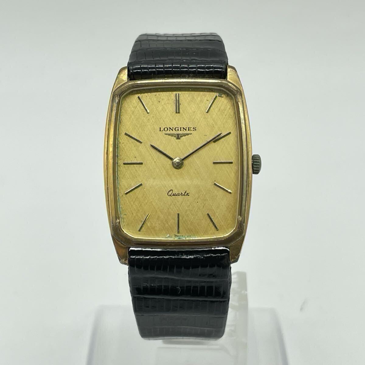 【5山44】1円スタート LONGINES Quartz / L 717 2 ロンジン クォーツ 電池式 ゴールドカラー ゴールド文字盤 スクエア 腕時計