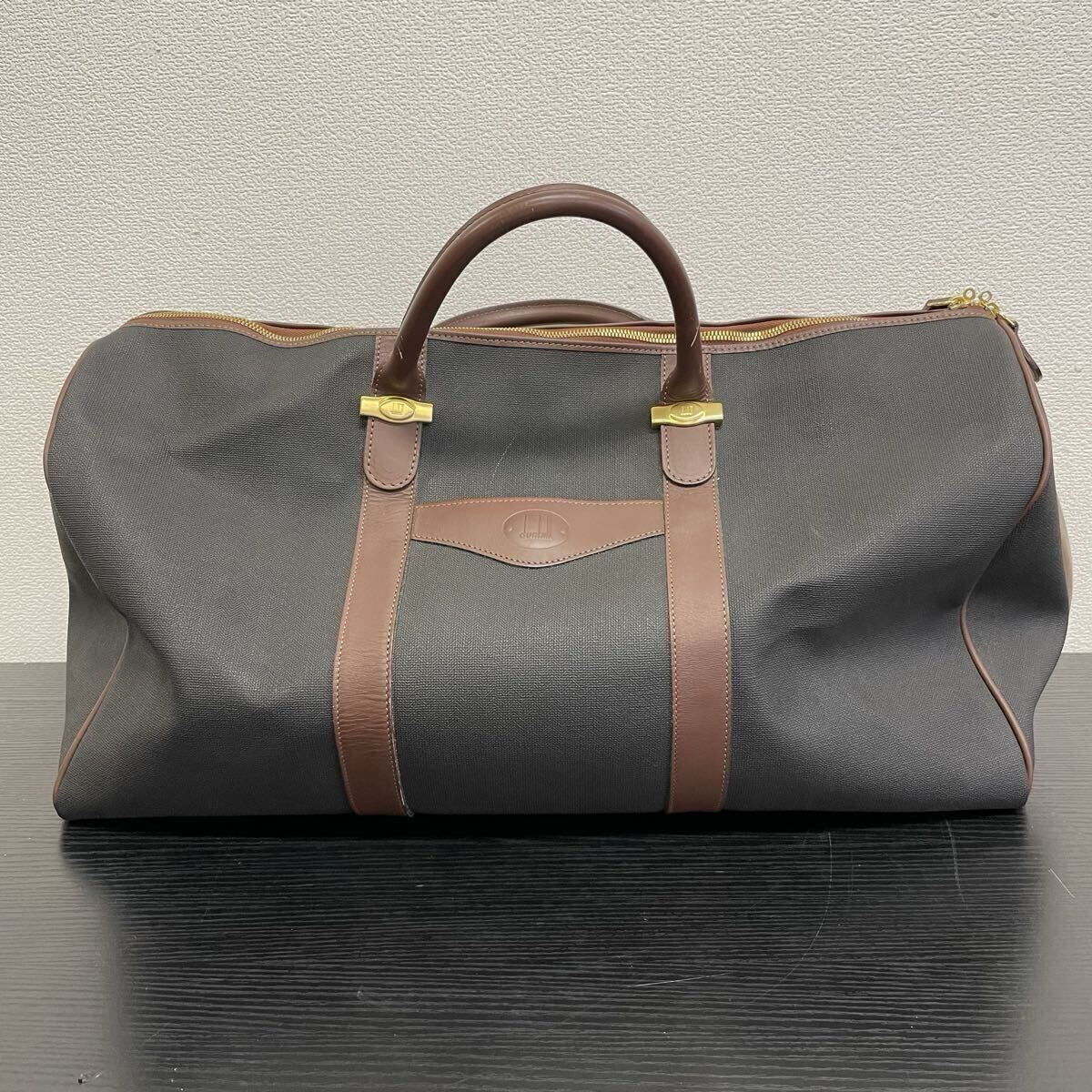【5A27】1円スタート dunhill ダンヒル ボストンバッグ トラベルバッグ ハンドバッグ 大容量 旅行鞄 レザー PVC グレー×ブラウン系 