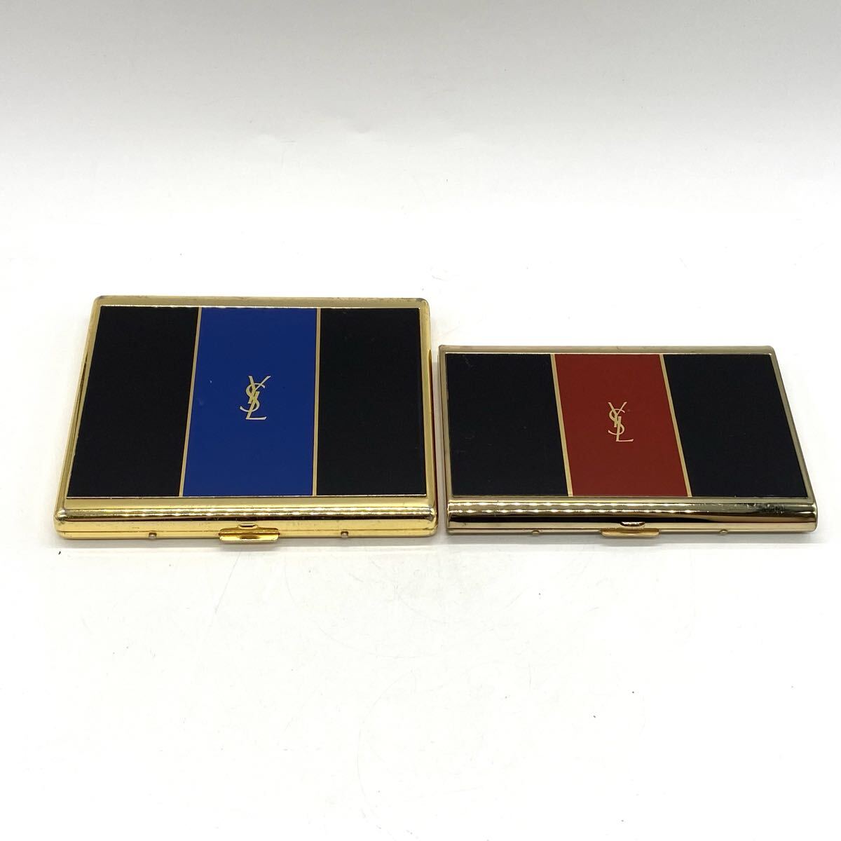 【5A28】1円スタート Yves Saint Laurent YSL イブサンローラン シガレットケース カードケース 名刺入れ ゴールドカラー ブルー レッド