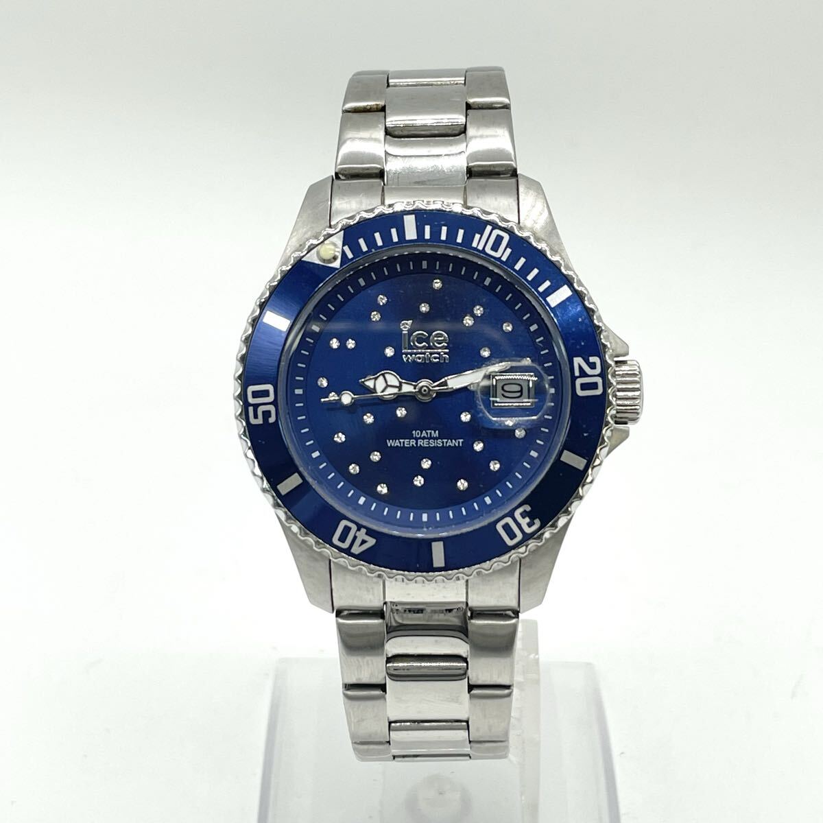 【5T45】1円スタート ice watch ice steel / 016 773 アイスウォッチ クォーツ 電池式 デイト シルバーカラー ブルー文字盤 腕時計 