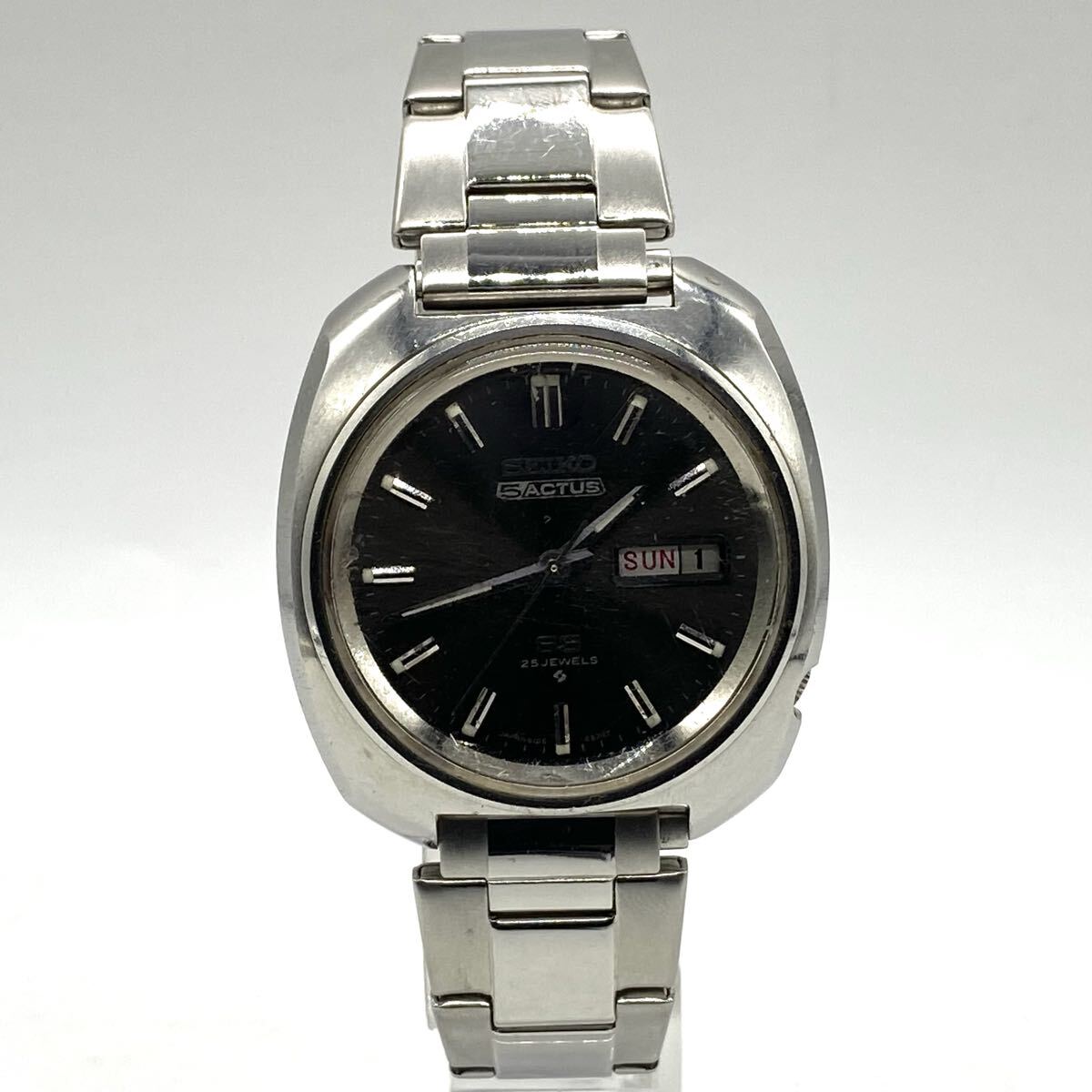 【5山63】1円スタート SEIKO 5 ACTUS SS 25JEWELS / 6106-8470 セイコー 5 アクタス 25石 腕時計 自動巻 デイデイト 黒色文字盤 メンズ