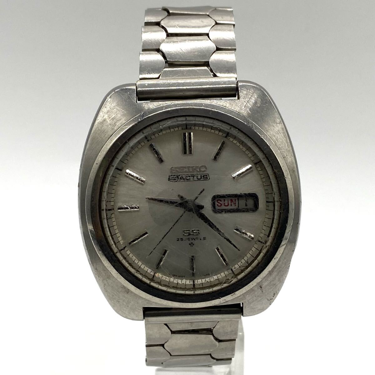 【5山13】1円スタート SEIKO 5 ACTUS SS 25JEWELS / 6106-7440 セイコー 5 アクタス 25石 腕時計 自動巻 デイデイト 白色文字盤 メンズ