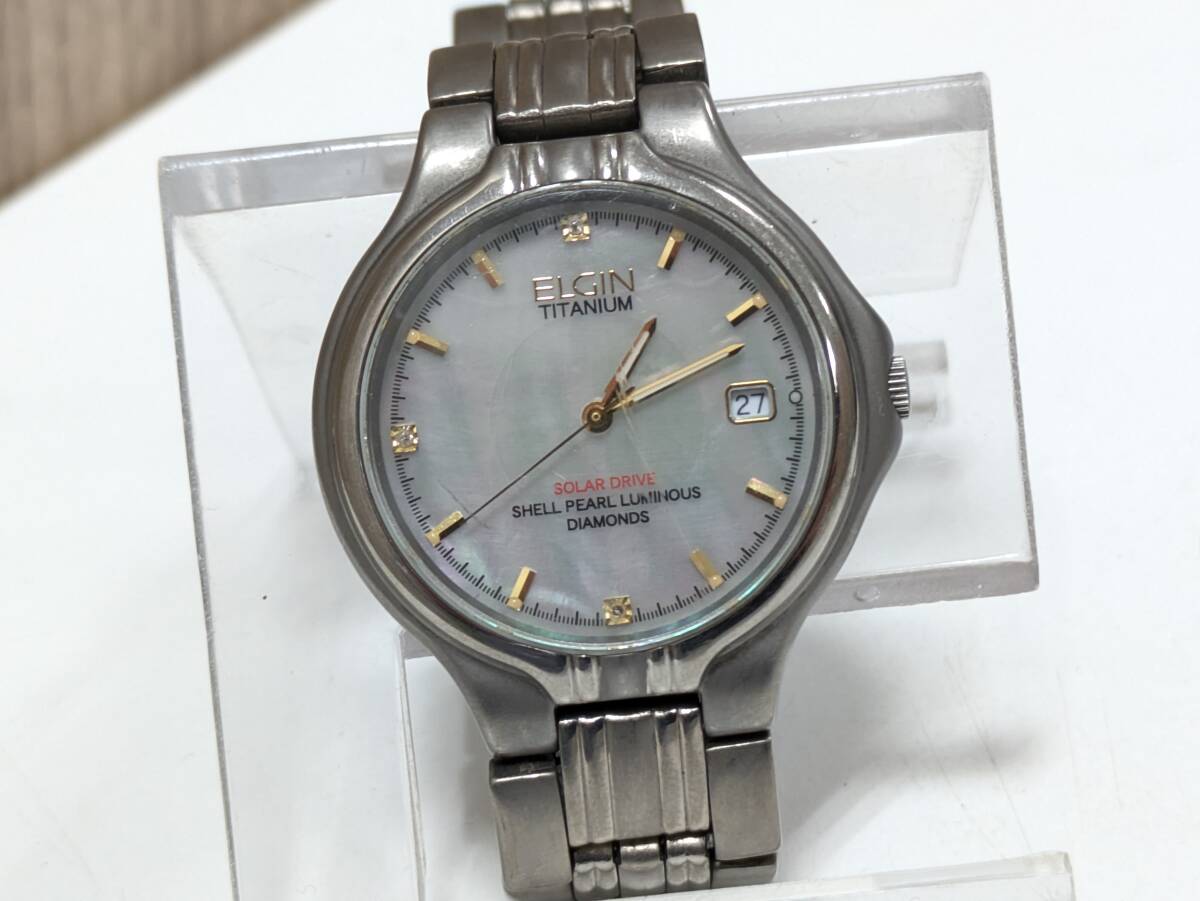 ELGIN エルジン FK-1175-C ソーラー アナログ メンズ 腕時計 3針 デイト 現状品 中古◆31112