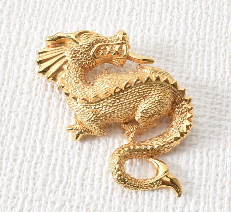 1円スタート!! 美品 Christian Dior クリスチャン・ディオール 【ドラゴン ゴールド色 ブローチ ヴィンテージ・アクセサリー】