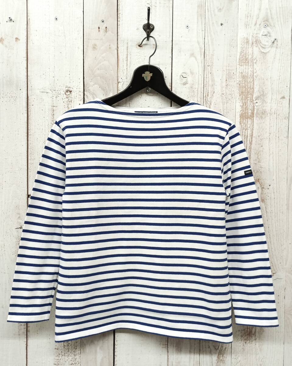 MADE IN FRANCE フランス製　 ＊SAINT JAMES セントジェームス ＊ロングスリーブ　バスクシャツ　 　ブルー系ボーダー F 3 1/2 INTL SM 