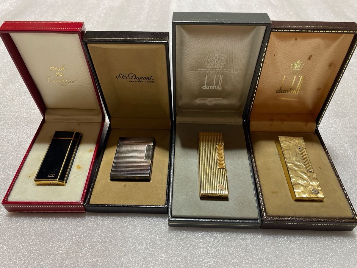 ライター ガスライター dunhill ダンヒル デュポン カルティエ ゴールド シルバー 喫煙具 Cartier S.T. Dupont ケース付き まとめて