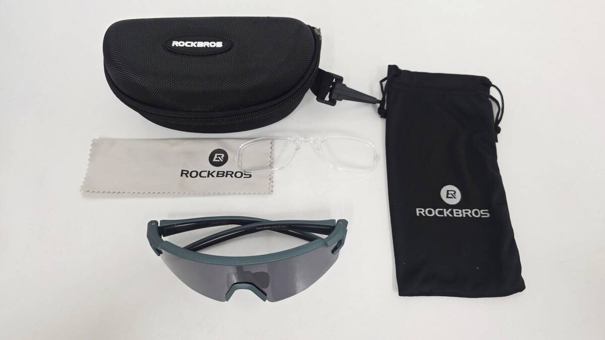 E-3446④ 【同梱不可】980円～ 現状品　ROCKBROS/ロックブロス　スポーツサングラス　SP204　グリーン　メンズ　ケース付き