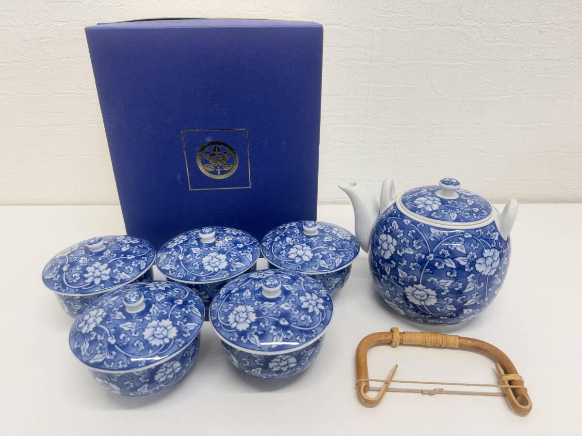 E-3221 【同梱不可】980円～ 未使用品　たち吉　濃唐草　茶器揃　急須　湯呑み　セット　和食器