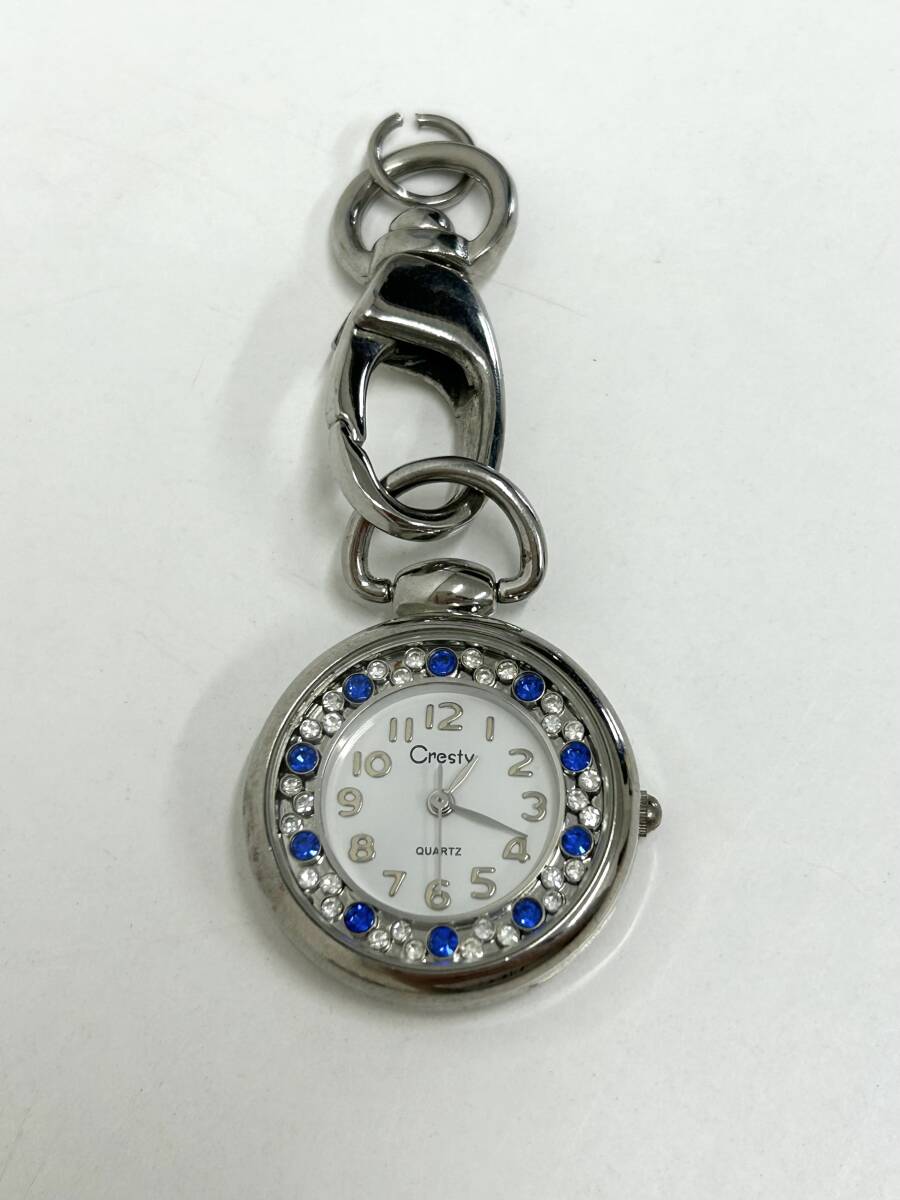E-3269 【同梱不可】980円～ 現状品　Cresty/クレスティ　J-AXIS　懐中時計　ポケットウォッチ　キーホルダー　クォーツ　ホワイト文字盤