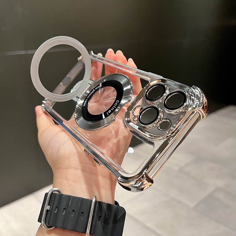 iPhone 11 12 13 14 15 16 17 Pro Max Plus ケース レンズ保護 リング付き MagSafe充電 耐衝撃 クリアケース スタンド機能 スマホ カバー 