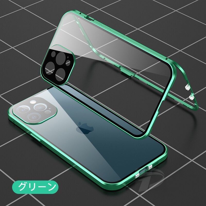 ダブルロック付き 前後強化ガラス レンズカバー一体型 iPhone11 12 13 14 15 16 Pro max mini ケース アルミ合金 耐衝撃 保護 アイフォン