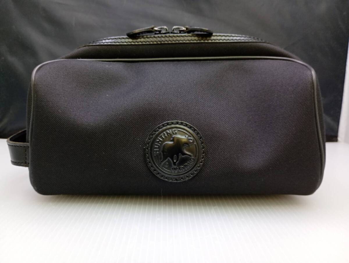 HUNTING WORLD■ハンティングワールド 1 I 2 02 サファリ トゥデイ セカンド クラッチ バッグ ポーチ キャンバス×レザー■中古品