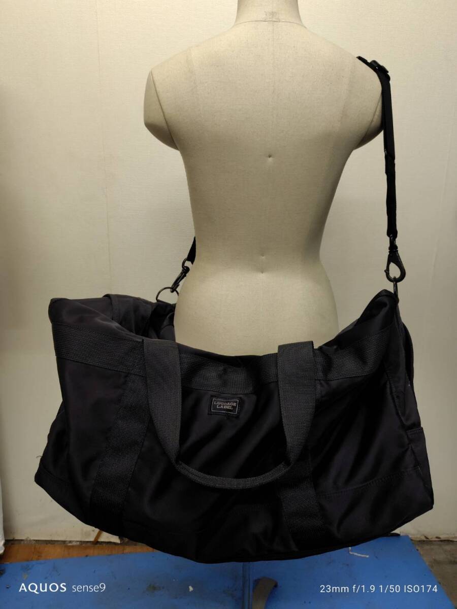 LUGGAGE LABEL■ラゲッジレーベル ボストンバッグ 2WAY ショルダーバッグ 肩掛けブラック 黒 大容量 旅行合宿 カバン■中古品
