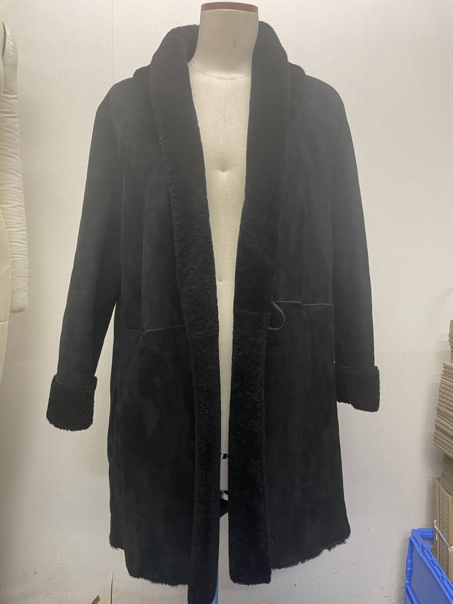 LOEWE MADRID■ロエベ マドリード 黒のムートンコート セミロングコート 着丈80cm■中古品