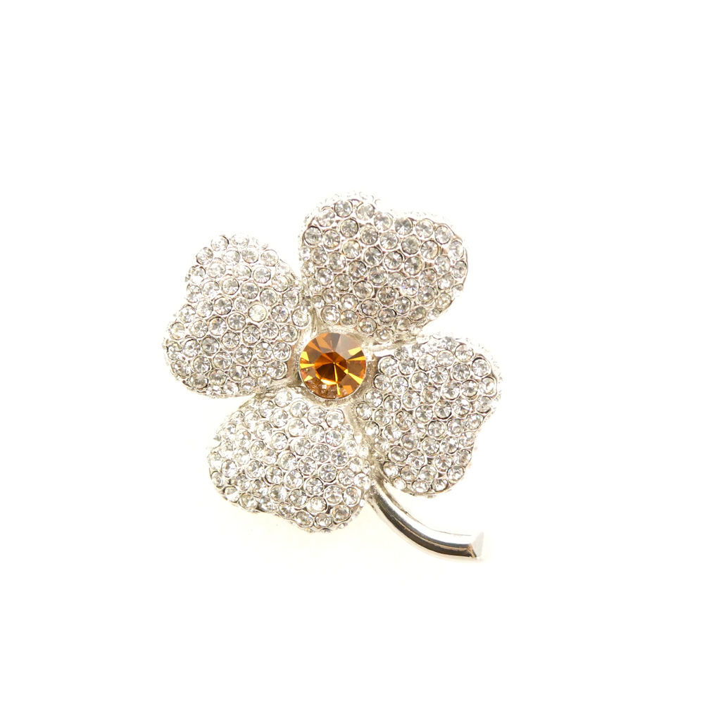 美品 FOXEY BOUTIQUE フォクシー ブローチ クローバー オレンジ レディース AN3173