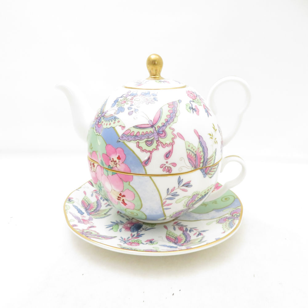 美品 WEDGWOOD ウェッジウッド バタフライブルーム ティーフォーワン ポット幅16.5高12 C口12高6 S16.5 ティーポット SM5312C2