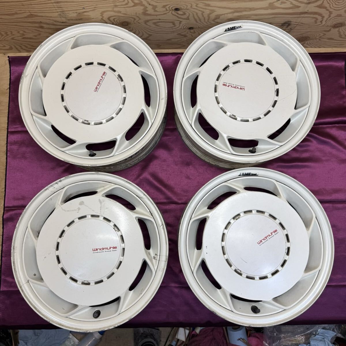R81225 希少品AME ヴィンミューレ ホイール 4本 15インチ 6J +35 4H PCD100 ホワイト エアロホイール カスタム スポコン 旧車仕様