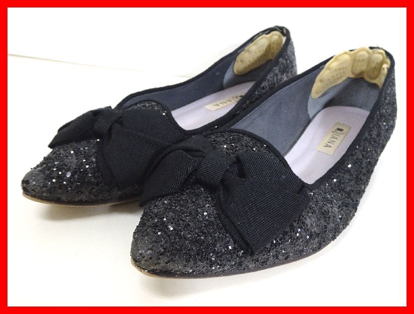 DIANA　ダイアナ　グログランリボン　グリッター　オペラパンプス　サイズ　24.5ｃｍ　中古　2605★Sイ-453