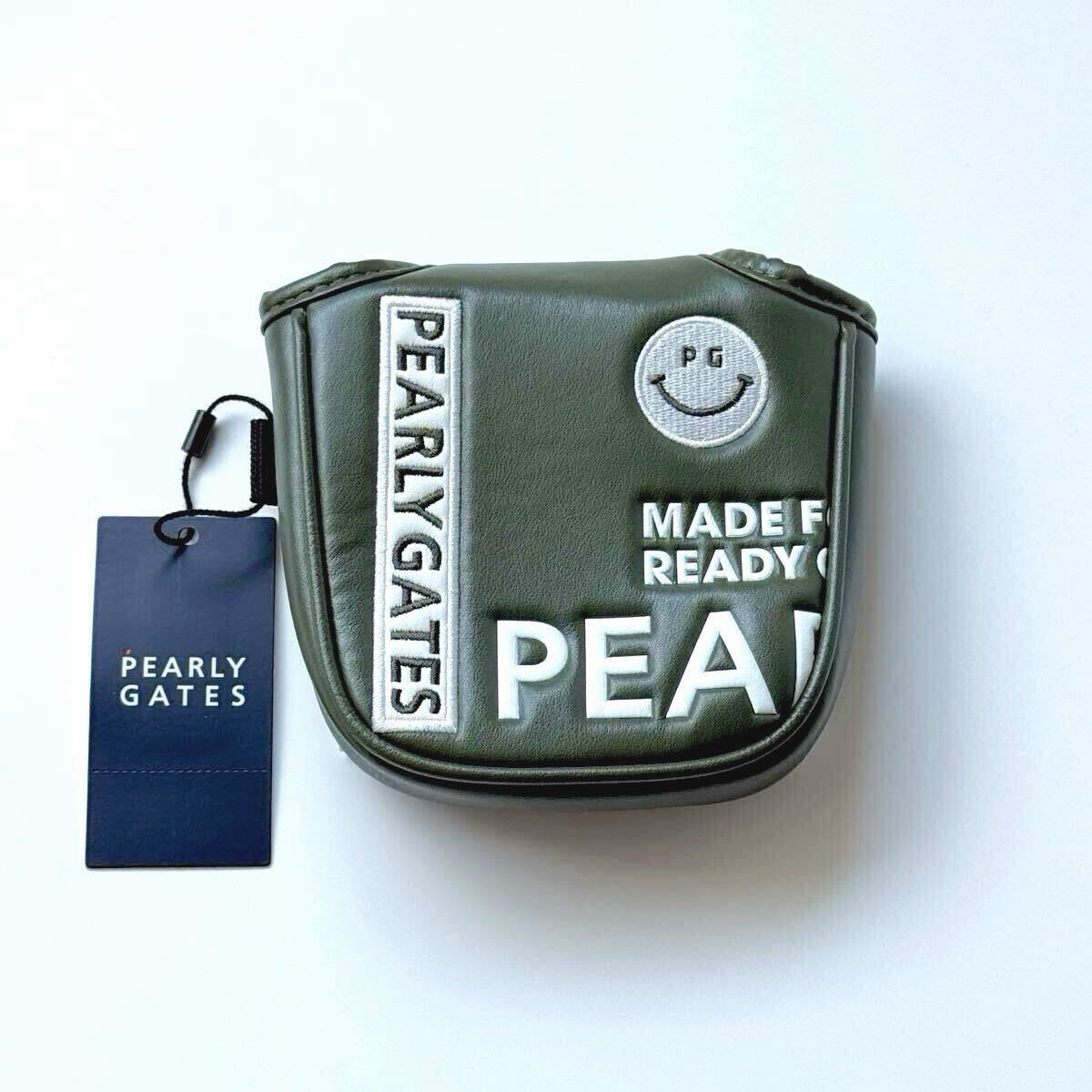 《新品》100円〜 タグ付 パーリーゲイツ PEARLY GATES 合皮マレット型用 パターカバー ゴルフ ニコちゃんマーク カーキ