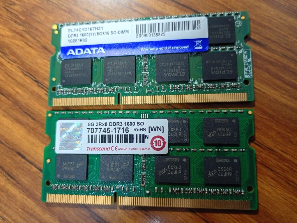 【1.5v】 合計16GB（8GB×2枚)　PC3-12800S　ADATA ＋ Transcend 　東芝R734/M 動作せず ←純粋1.5v確率高そう