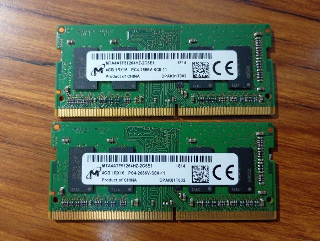 管42021／ Micron 【DDR4-2666】 合計8GB（4GB×2枚)　揃いペア 1814　送料無料